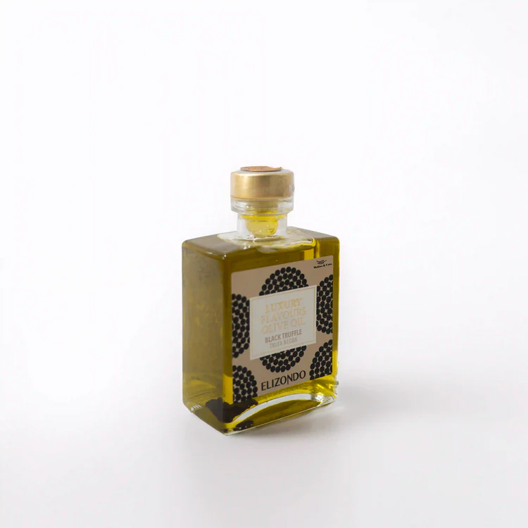 Close-up of premium Spanish olive oil bottle label